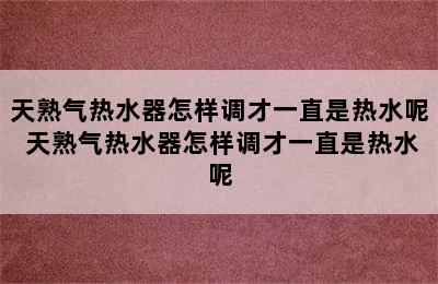 天熟气热水器怎样调才一直是热水呢 天熟气热水器怎样调才一直是热水呢